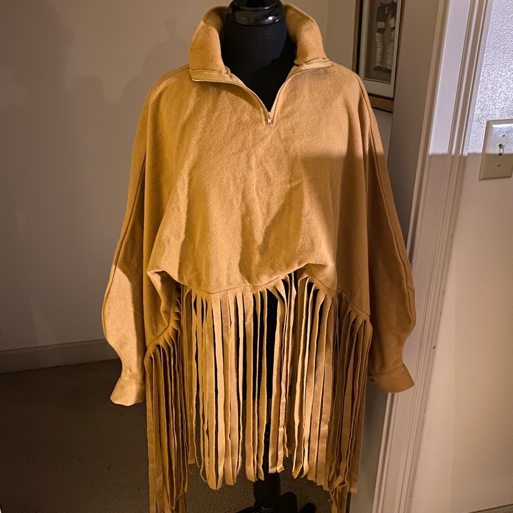Tan Fringe Poncho Top